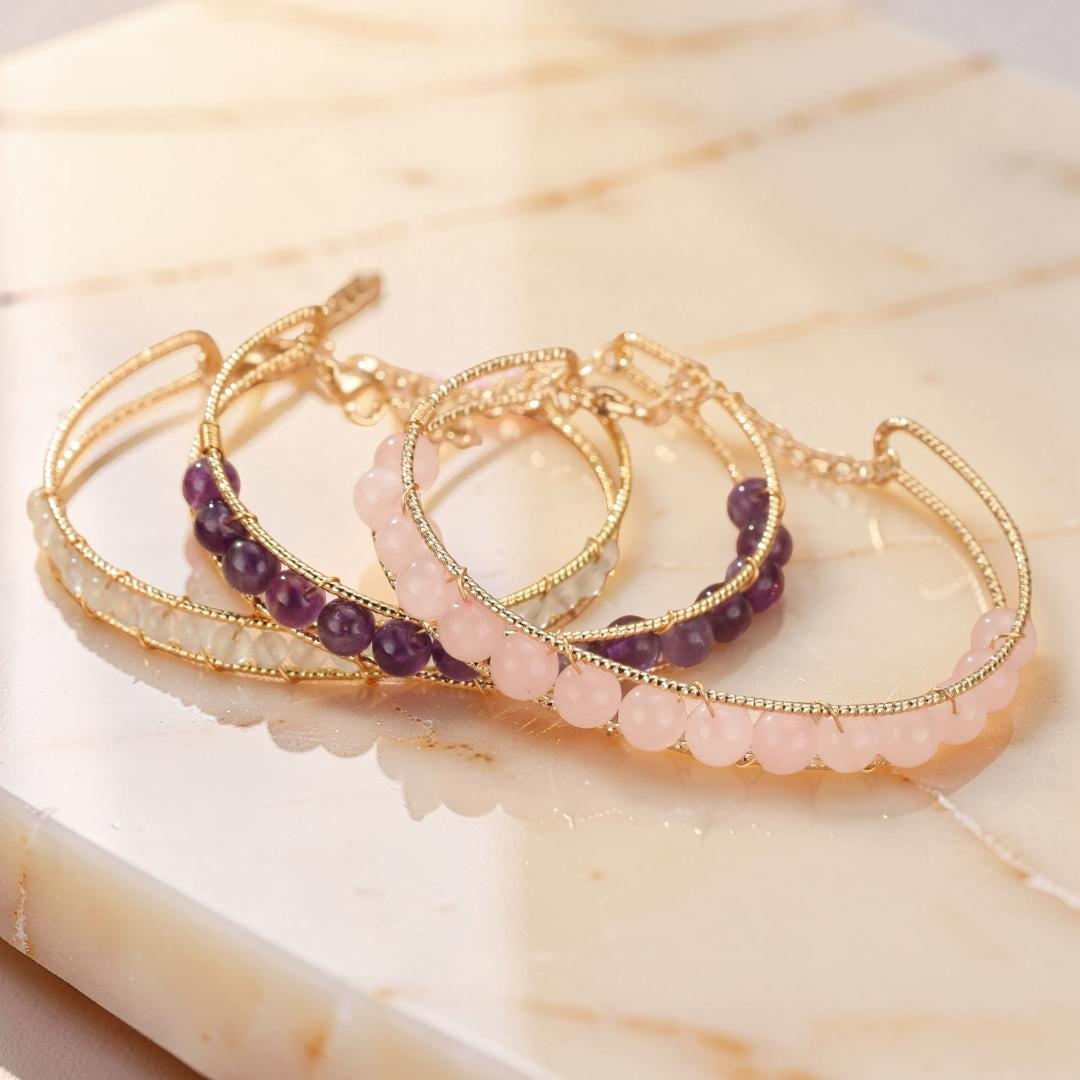 Bracelet Quartz Rose, Améthyste ou Aigue-Marine – Beauté Énergétique