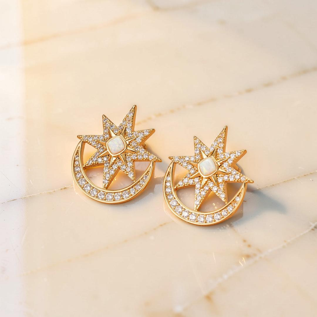 Boucles d'Oreilles Opale – Lune Étoilée