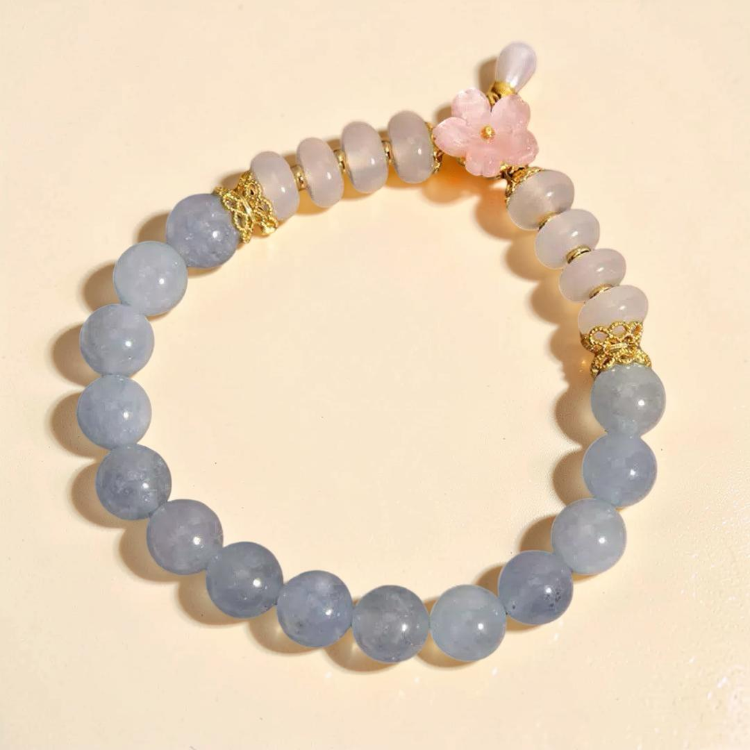 Bracelet Aigue-Marine et Agate – Fleur de Rosée