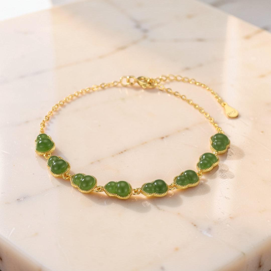 Bracelet Jade – Fortune Éternelle, Argent Plaqué Or