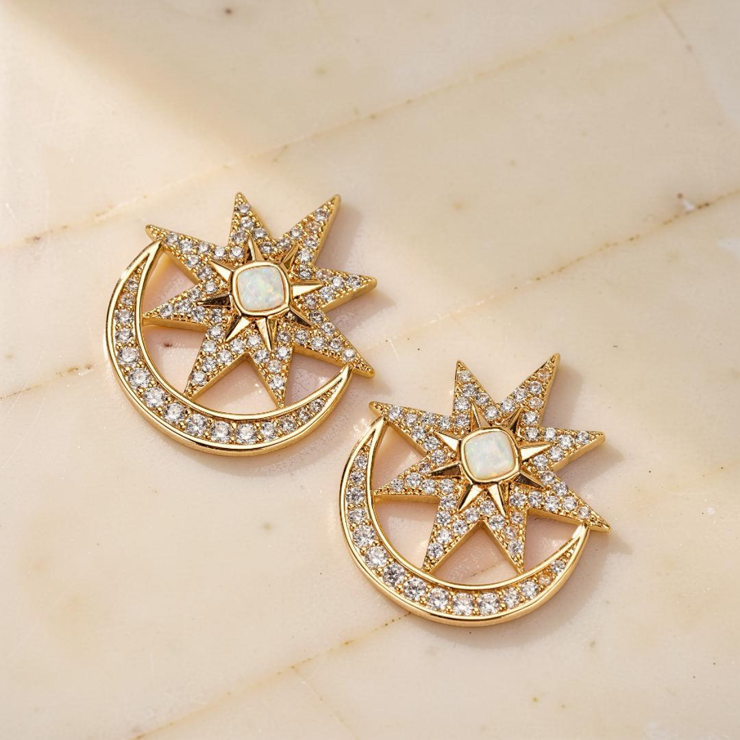 Boucles d'Oreilles Opale – Lune Étoilée