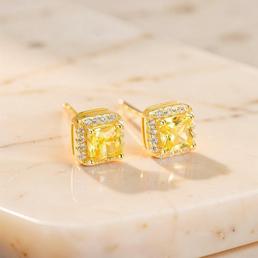 Boucles d’Oreilles Citrine – Éclat Carré, Argent