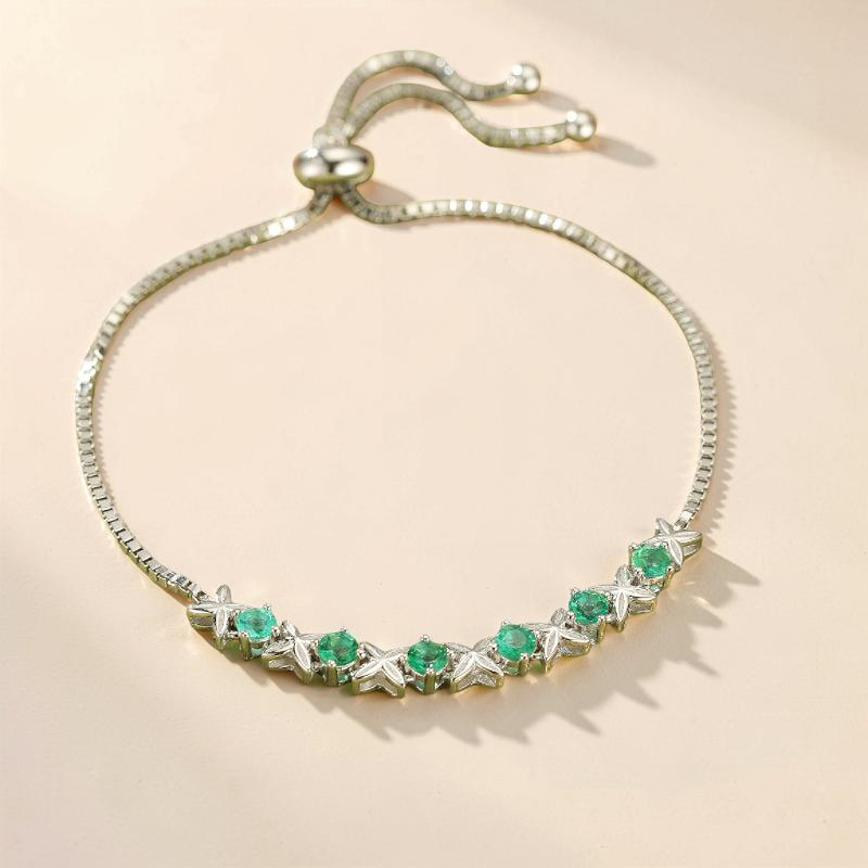 Bracelet Émeraude – Grâce Florale, Argent