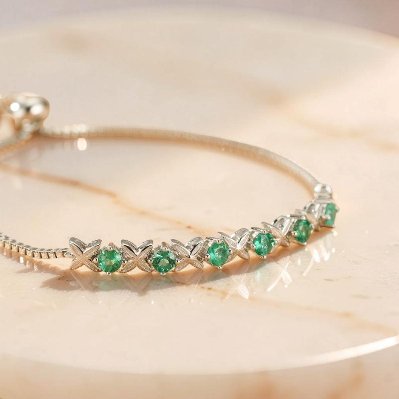 Bracelet Émeraude – Grâce Florale, Argent