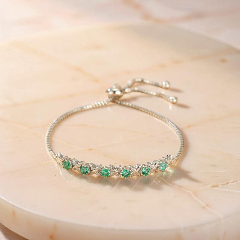 Bracelet Émeraude – Grâce Florale, Argent