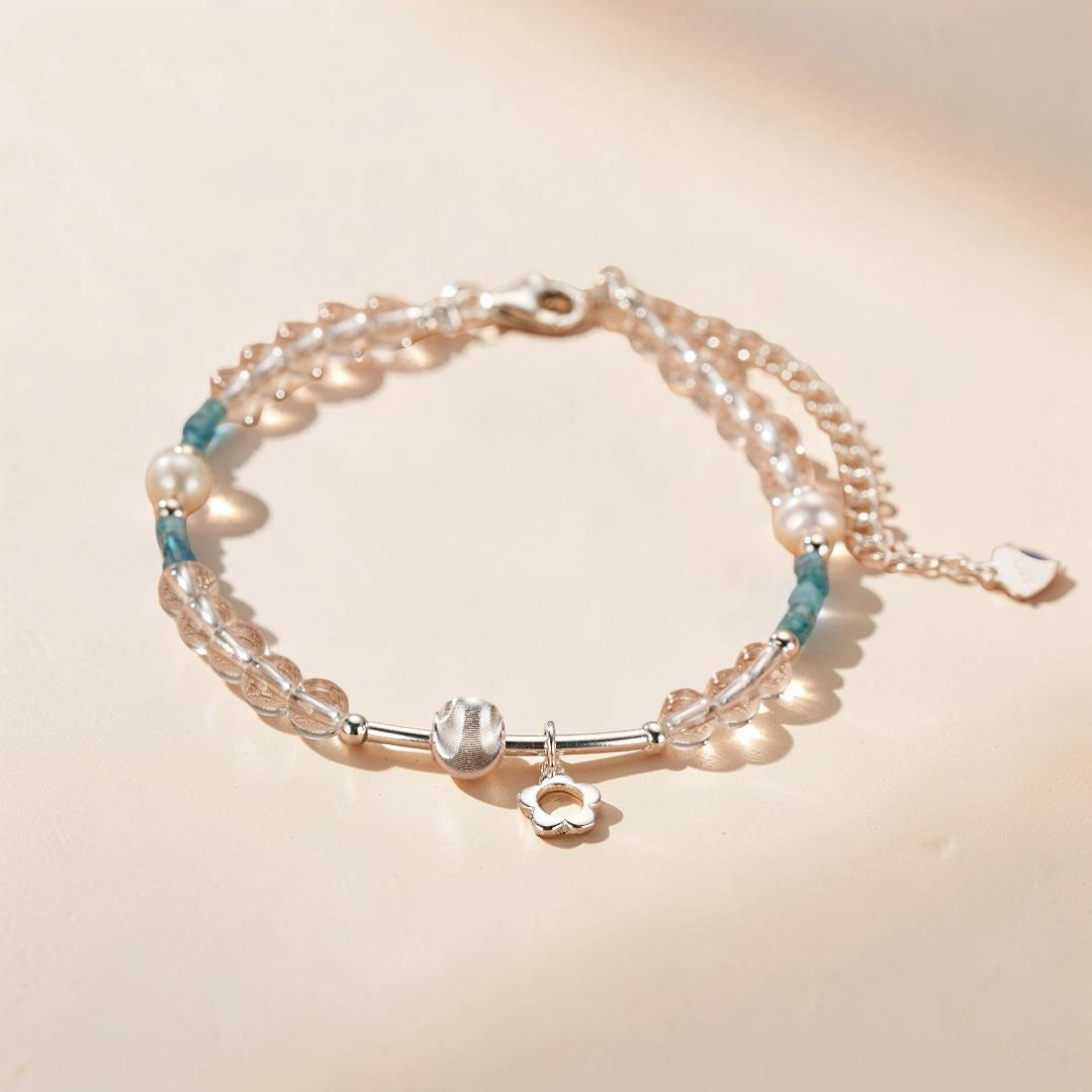 Bracelet Cristal de Roche et Apatite – Onde Joyeuse, Argent