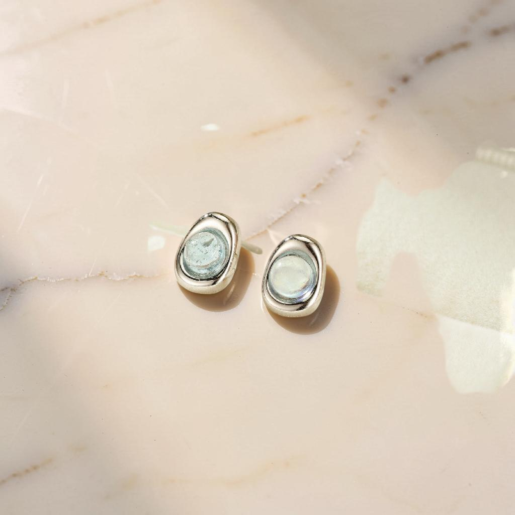 Boucles d'oreilles Aigue marine – Douce Vague, Argent