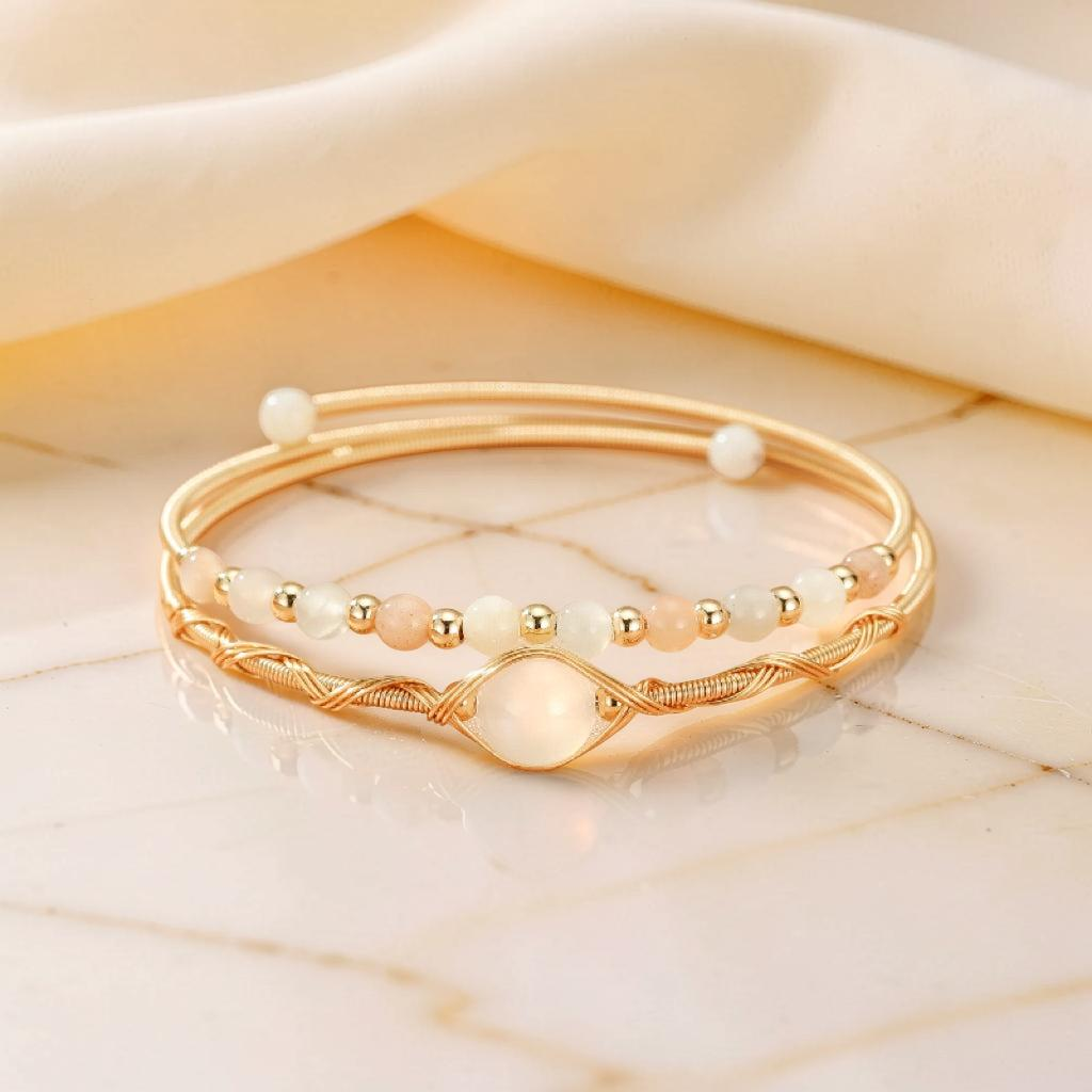 Bracelet Pierre de Lune – Lumière Céleste, Plaqué Or 14K