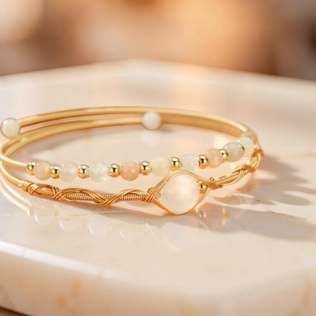Bracelet Pierre de Lune – Lumière Céleste, Plaqué Or 14K
