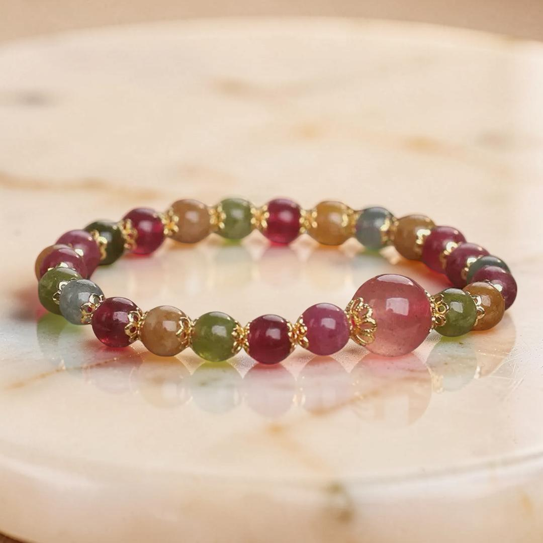 Bracelet Tourmaline et Quartz Fraise – Harmonie Lumineuse