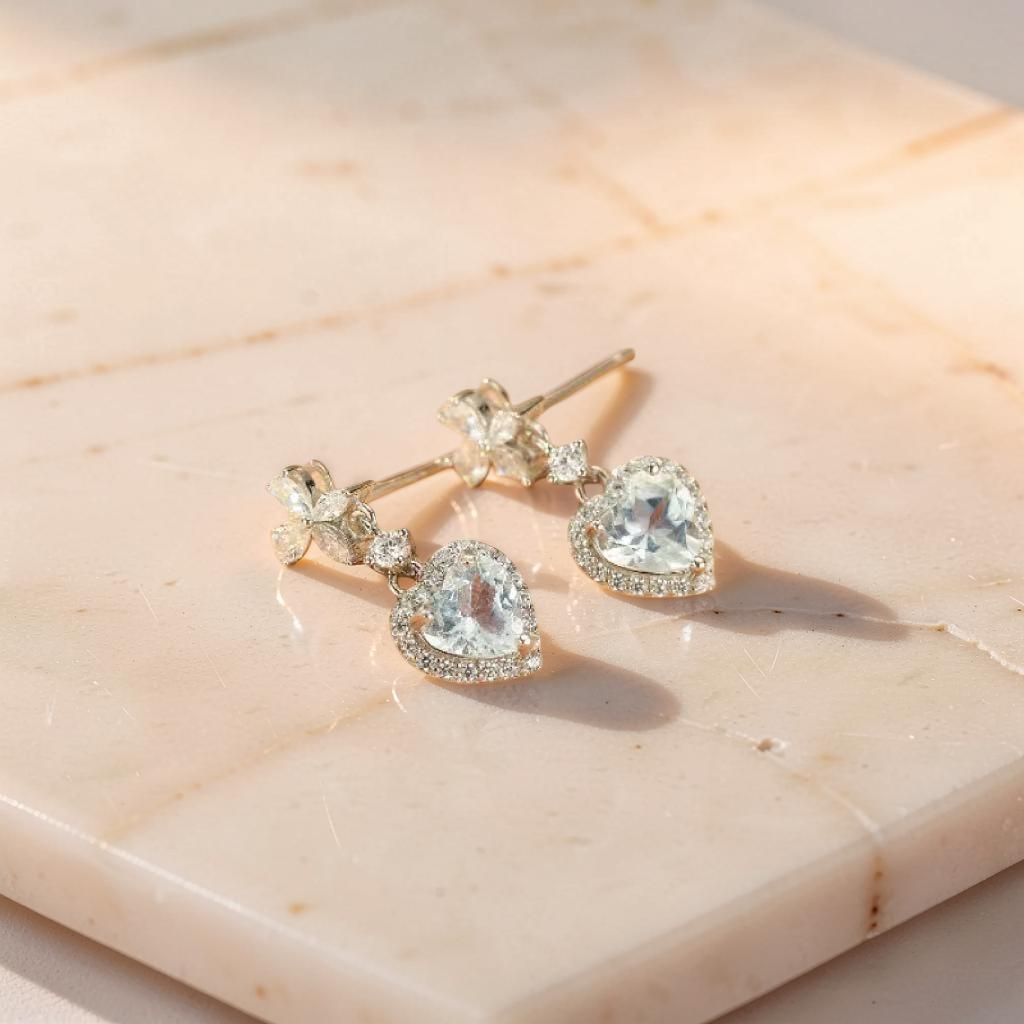 Boucles d'oreilles Aigue marine – Amour Fleuri, Argent 925