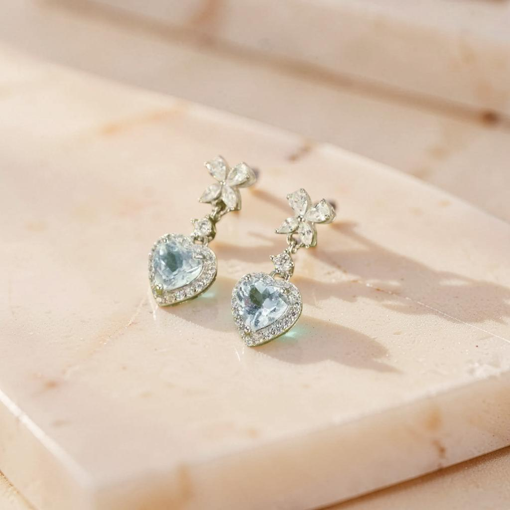 Boucles d'oreilles Aigue marine – Amour Fleuri, Argent 925