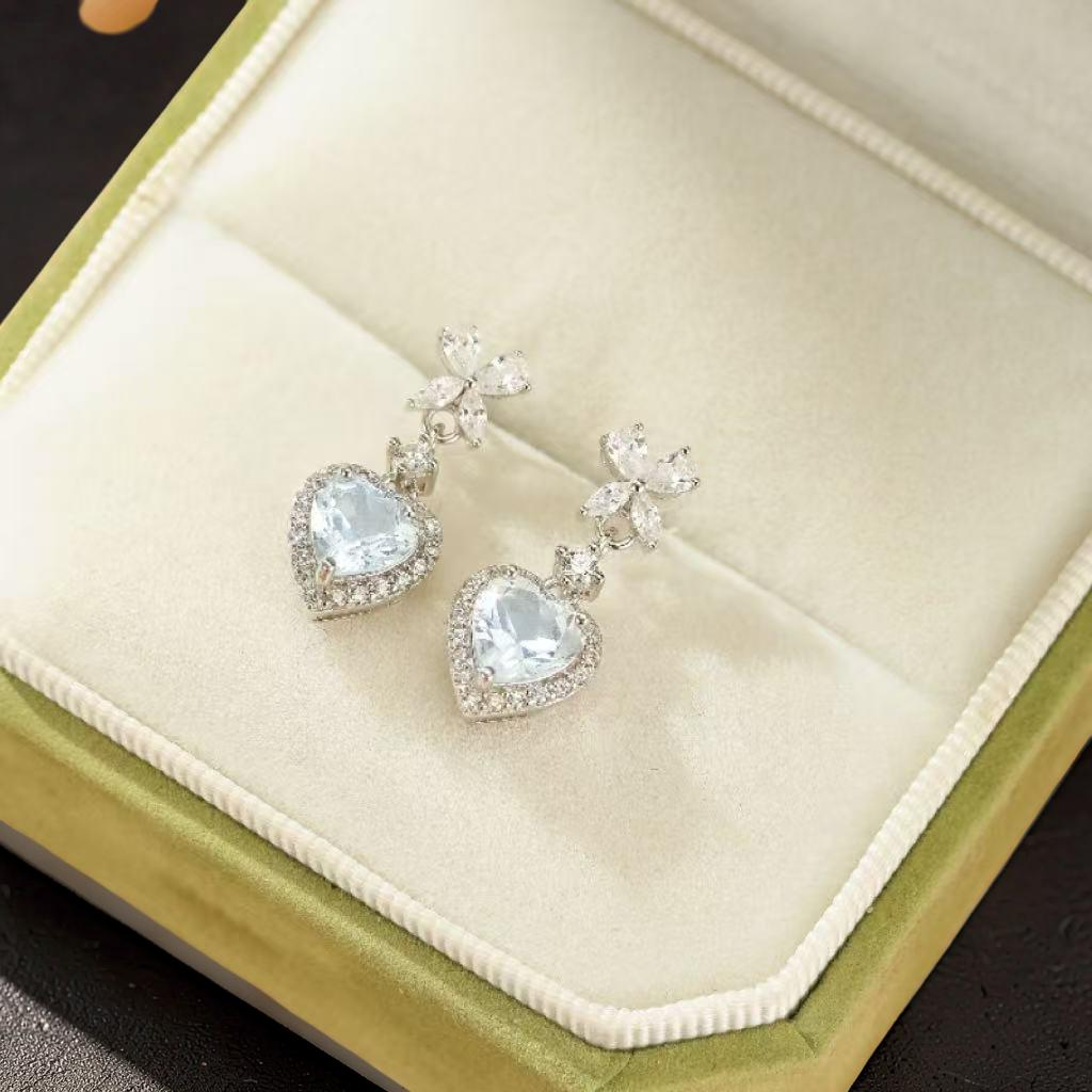 Boucles d'oreilles Aigue marine – Amour Fleuri, Argent 925