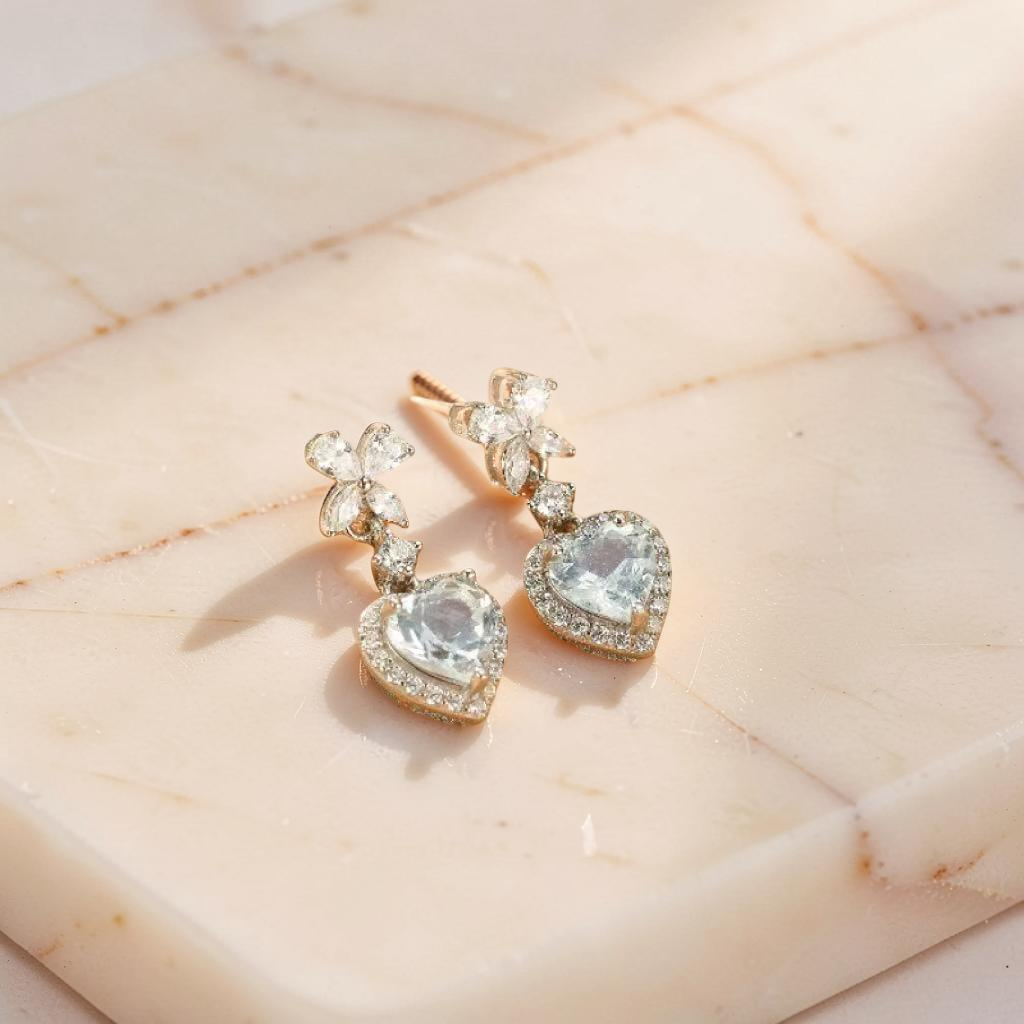 Boucles d'oreilles Aigue marine – Amour Fleuri, Argent 925