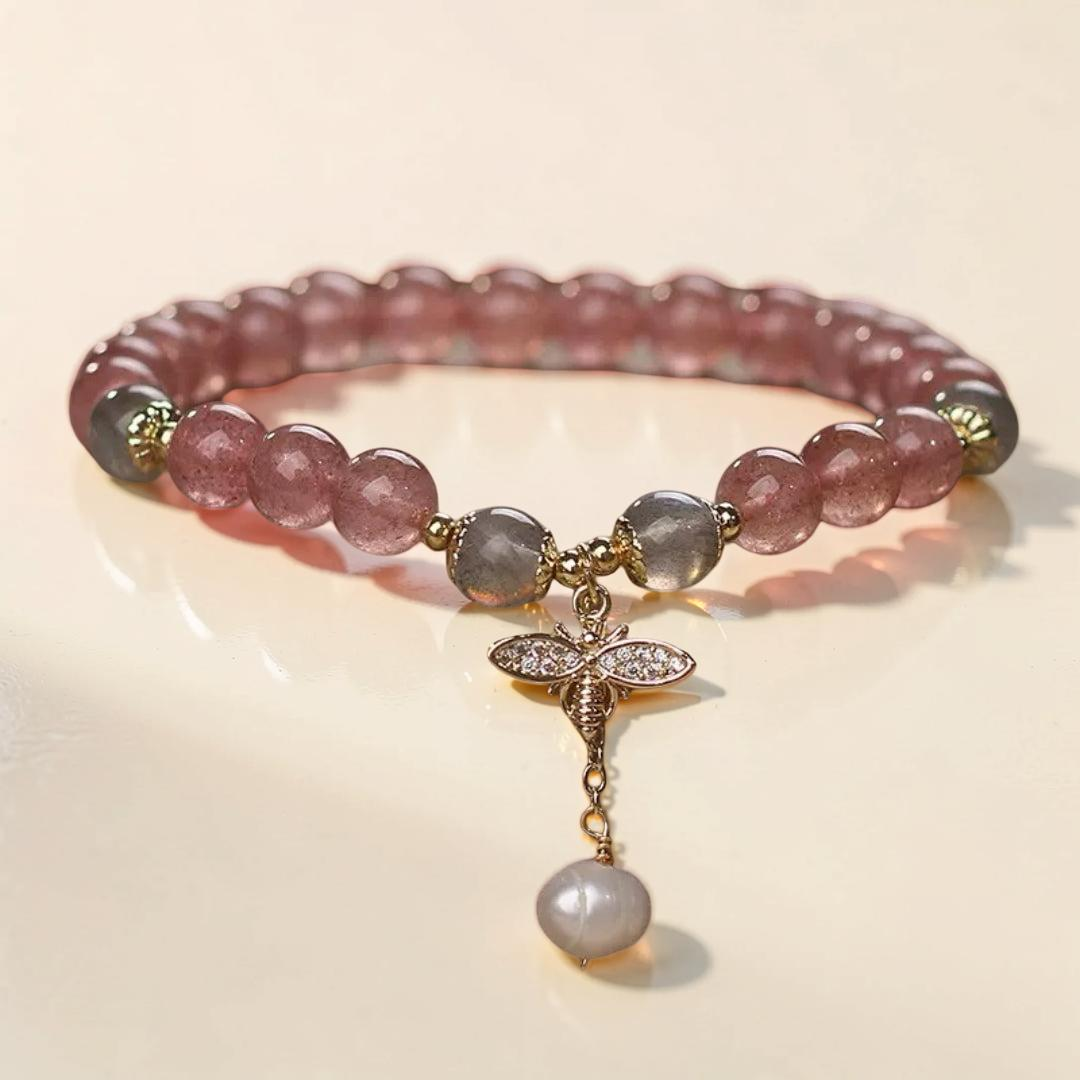 Bracelet Quartz Fraise et Labradorite – Abeille Poétique