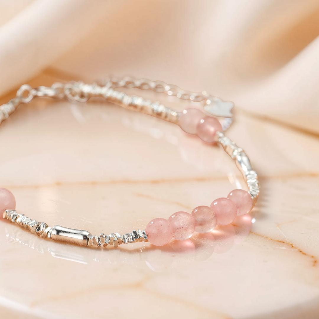Bracelet Quartz Rose – Éclat Doux, Argent