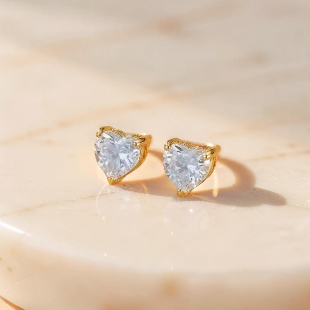 Clous d'oreille Aigue marine – Cœur Serein, Argent Plaqué Or