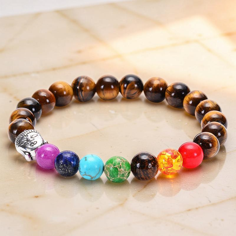Bracelet 7 Chakras Œil de Tigre et Pierres Naturelles - Bouddha