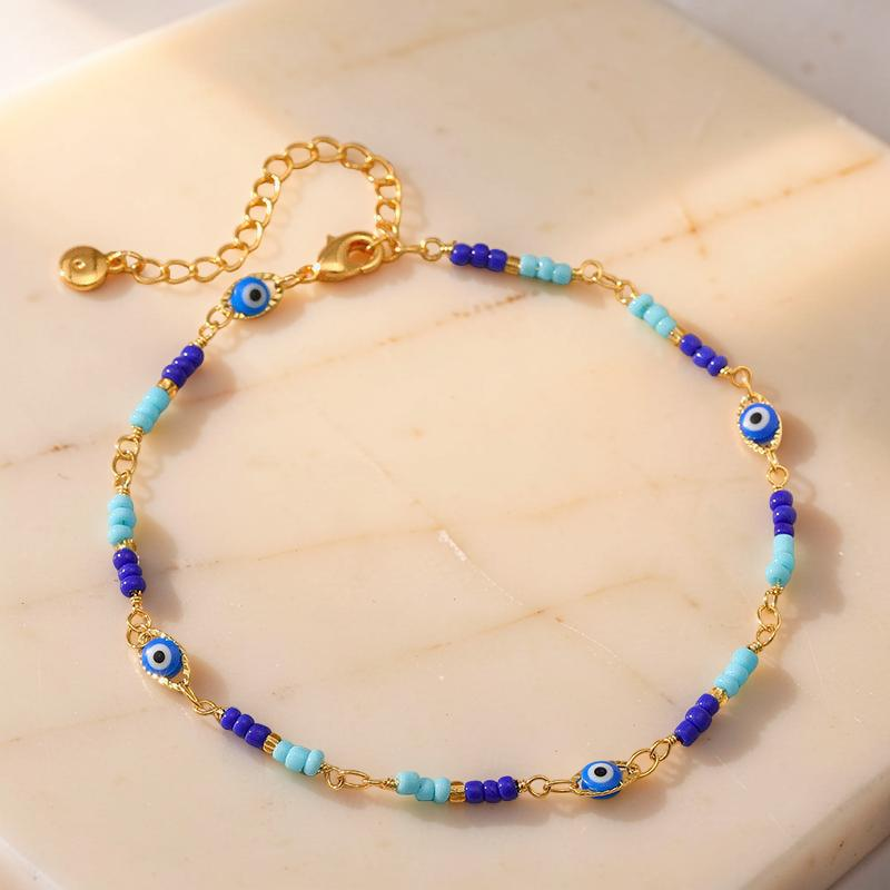 Bracelet de Cheville Mauvais Œil – Caresse des Flots, Plaqué Or