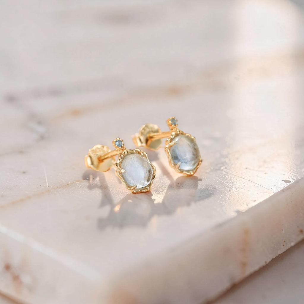 Clous d'oreilles Aigue marine – Vague Céleste, Argent 925