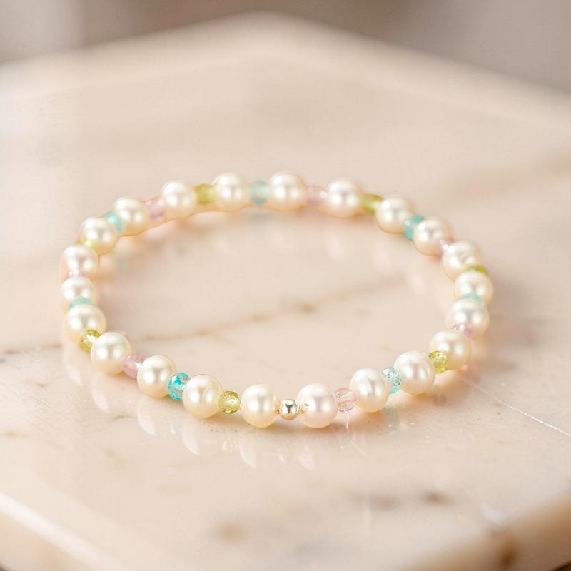 Bracelet Perle, Péridot, Topaze et Améthyste – Reflet Envoûtant