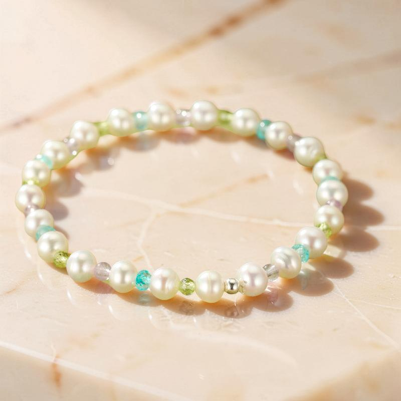 Bracelet Perle, Péridot, Topaze et Améthyste – Reflet Envoûtant