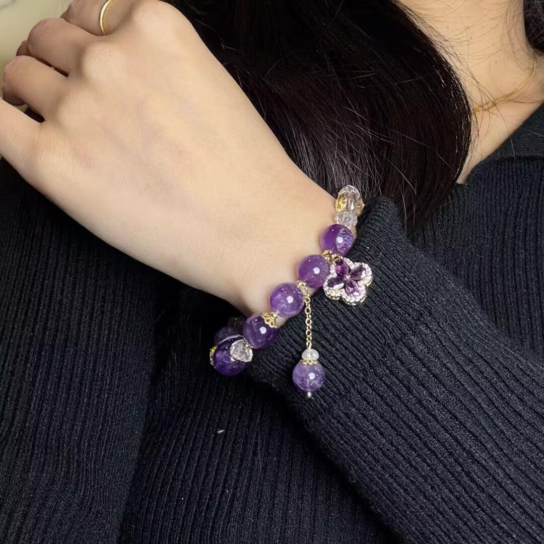 Bracelet Améthyste Trèfle – Chance Scintillante