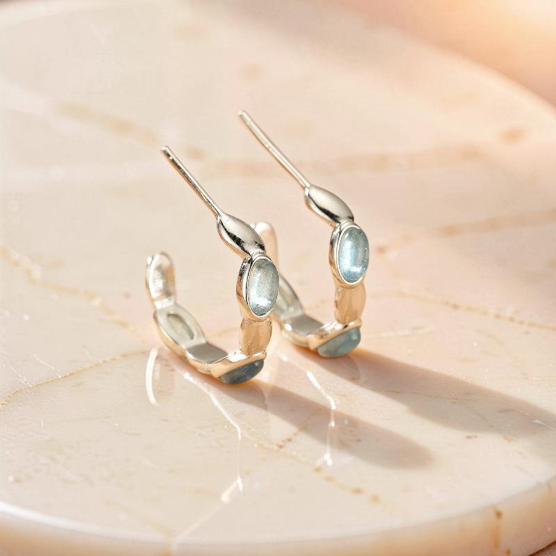 Boucles d'oreilles Aigue marine – Reflets Océan, Argent