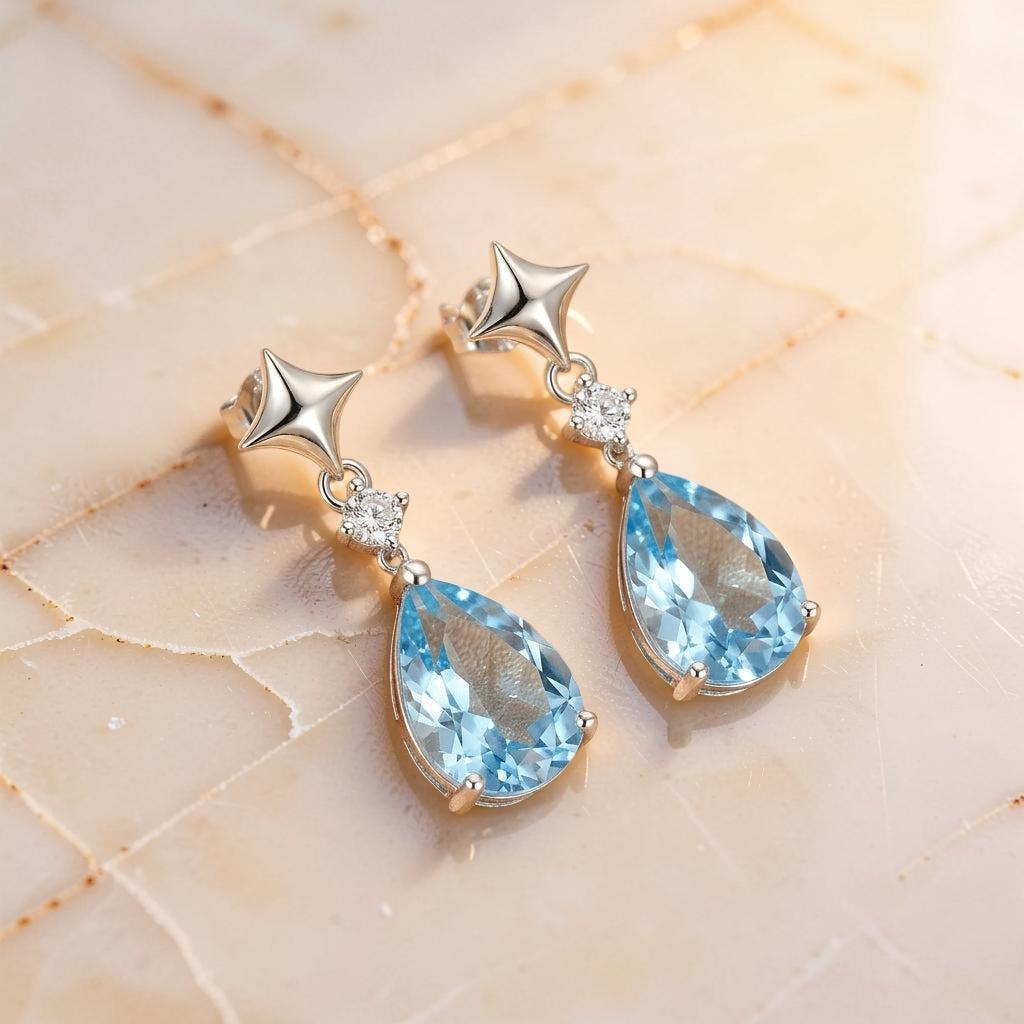 Boucles d'Oreilles Topaze – Éclat Azur, Argent