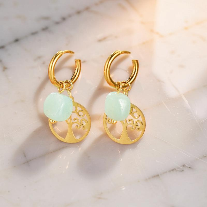 Boucles d'Oreilles Pierres Naturelles et Arbre de Vie – Vie Sereine