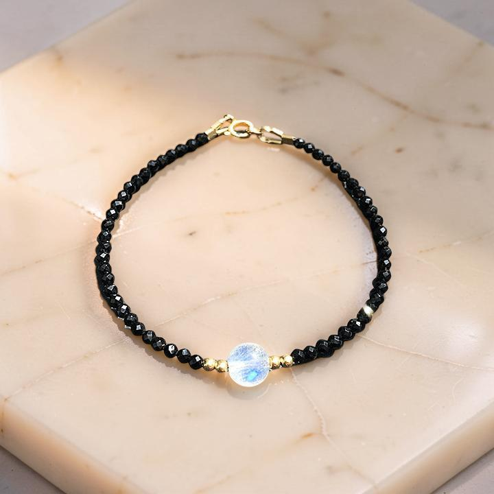 Bracelet Pierre de Lune et Spinelle – Lumière, Plaqué Or