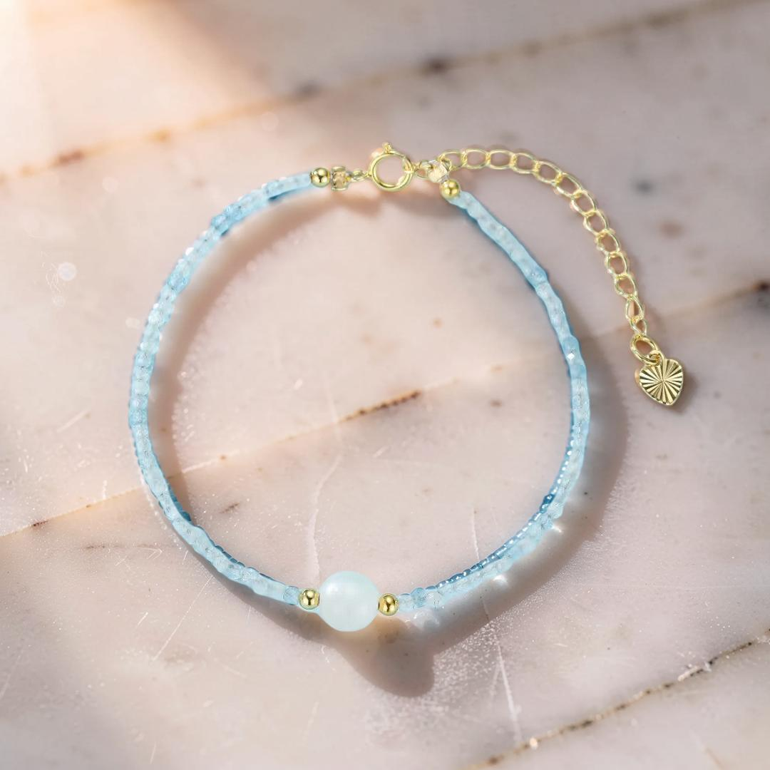 Bracelet Pierre de Lune et Aigue Marine – Rêverie des Flots
