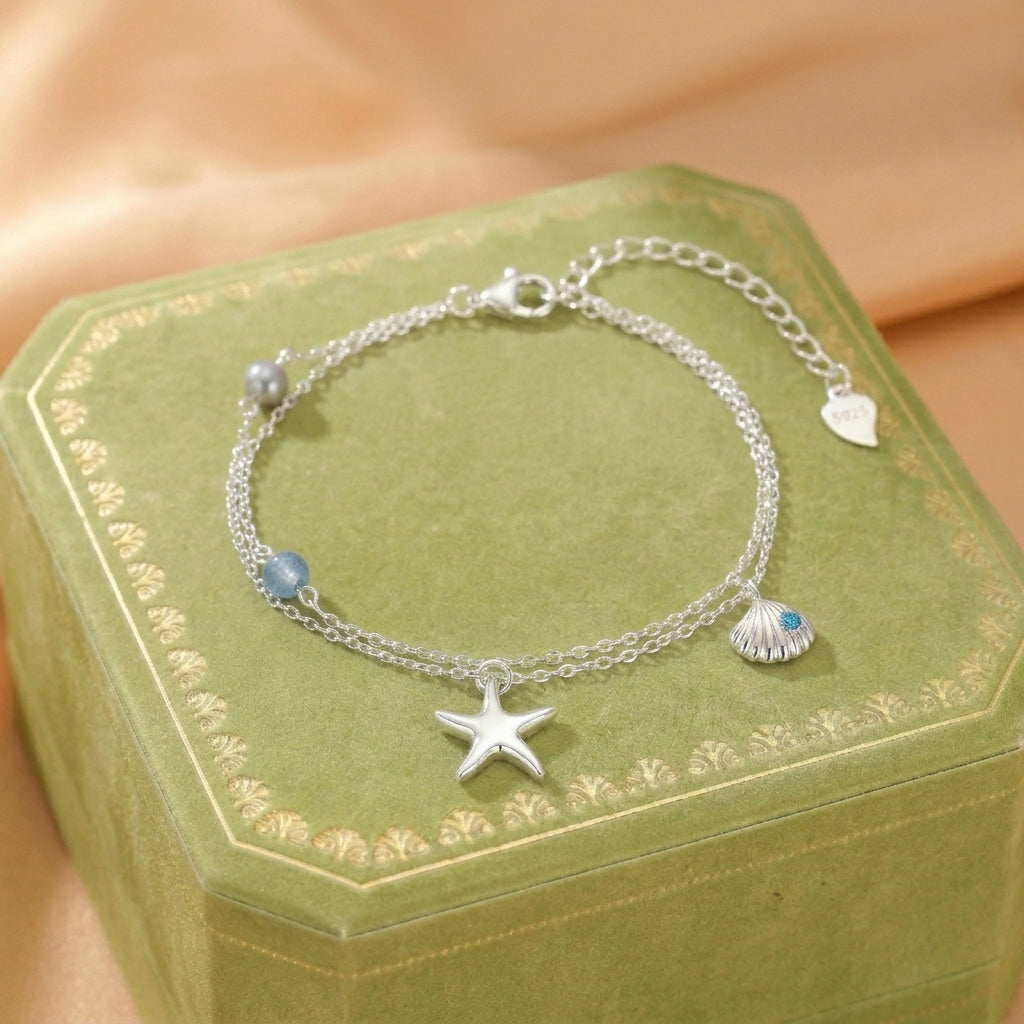 Bracelet Aigue-marine et Perle – Étoile des Mers, Argent S925