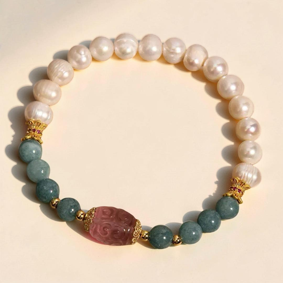Bracelet Jade, Perle et Fluorite – Sérénité Céleste