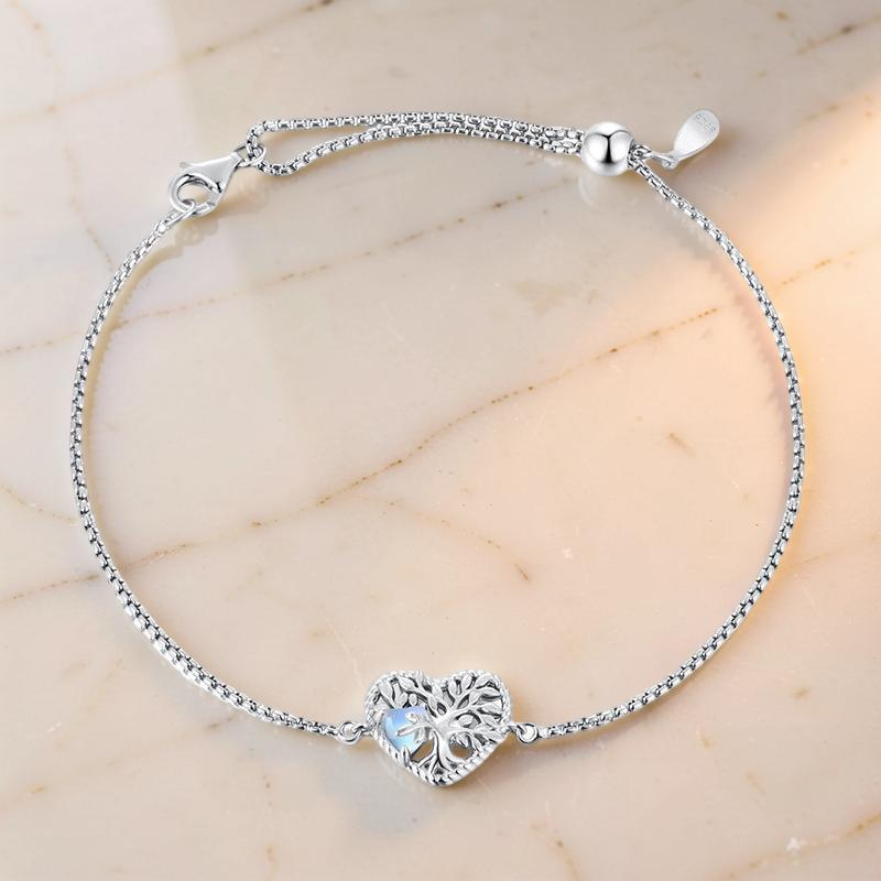 Bracelet Pierre de Lune Arbre de Vie – Nature Éternelle, Argent