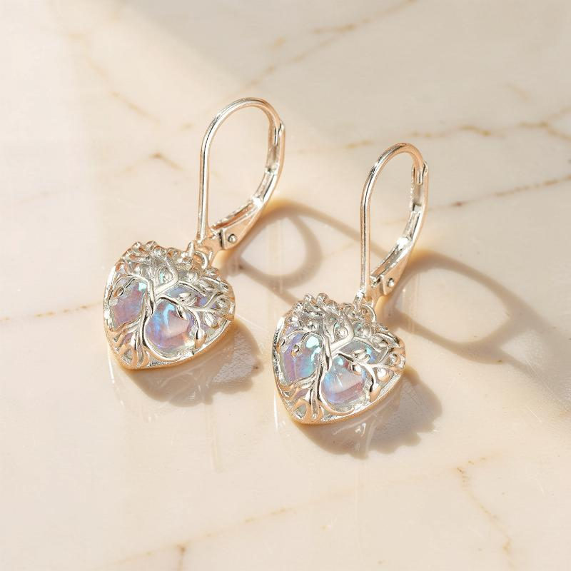 Boucles d'Oreilles Pierre de Lune – Arbre Céleste, Argent S925
