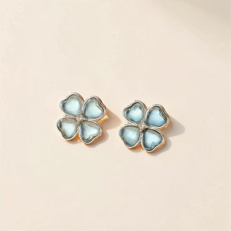 Boucles d'oreilles Aigue marine – Trèfle Céleste, Argent