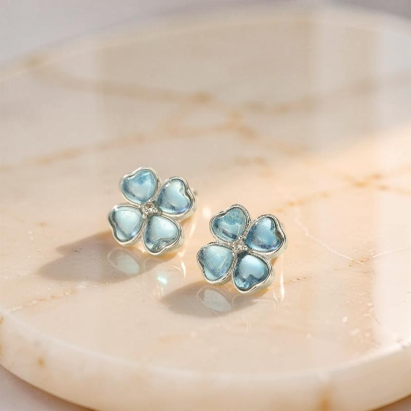Boucles d'oreilles Aigue marine – Trèfle Céleste, Argent