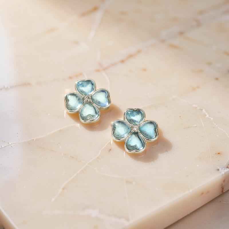 Boucles d'oreilles Aigue marine – Trèfle Céleste, Argent