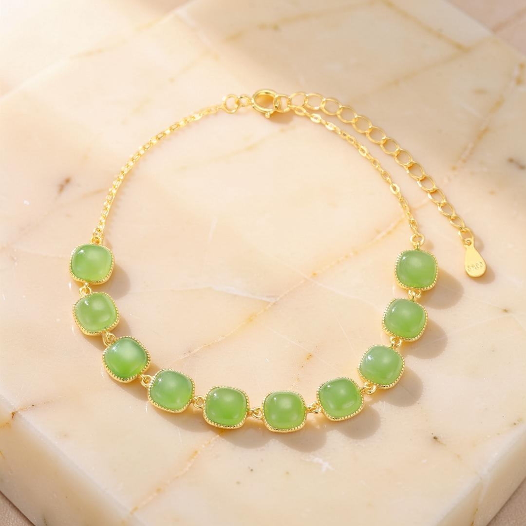 Bracelet Jade – Perle de Lumière, Argent Plaqué Or