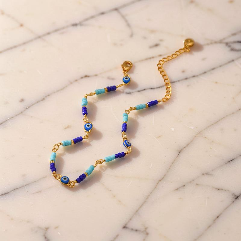 Bracelet de Cheville Mauvais Œil – Caresse des Flots, Plaqué Or