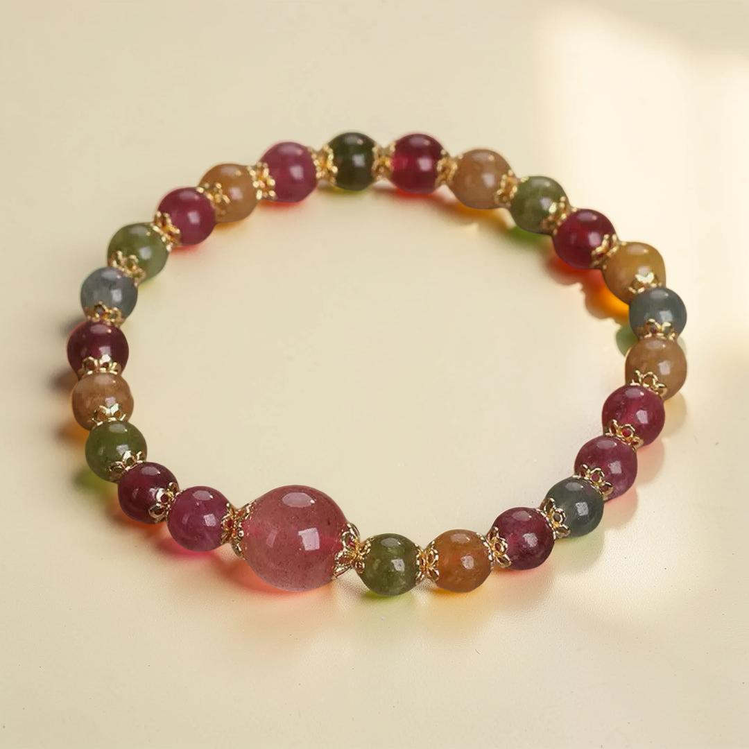 Bracelet Tourmaline et Quartz Fraise – Harmonie Lumineuse