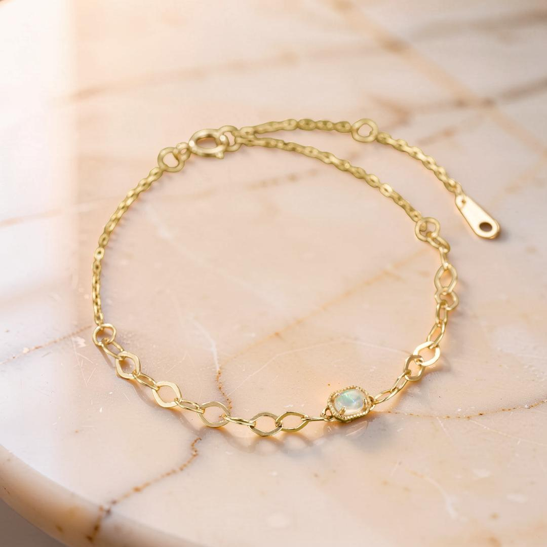 Bracelet Opale – Lien Précieux, Argent Plaqué Or