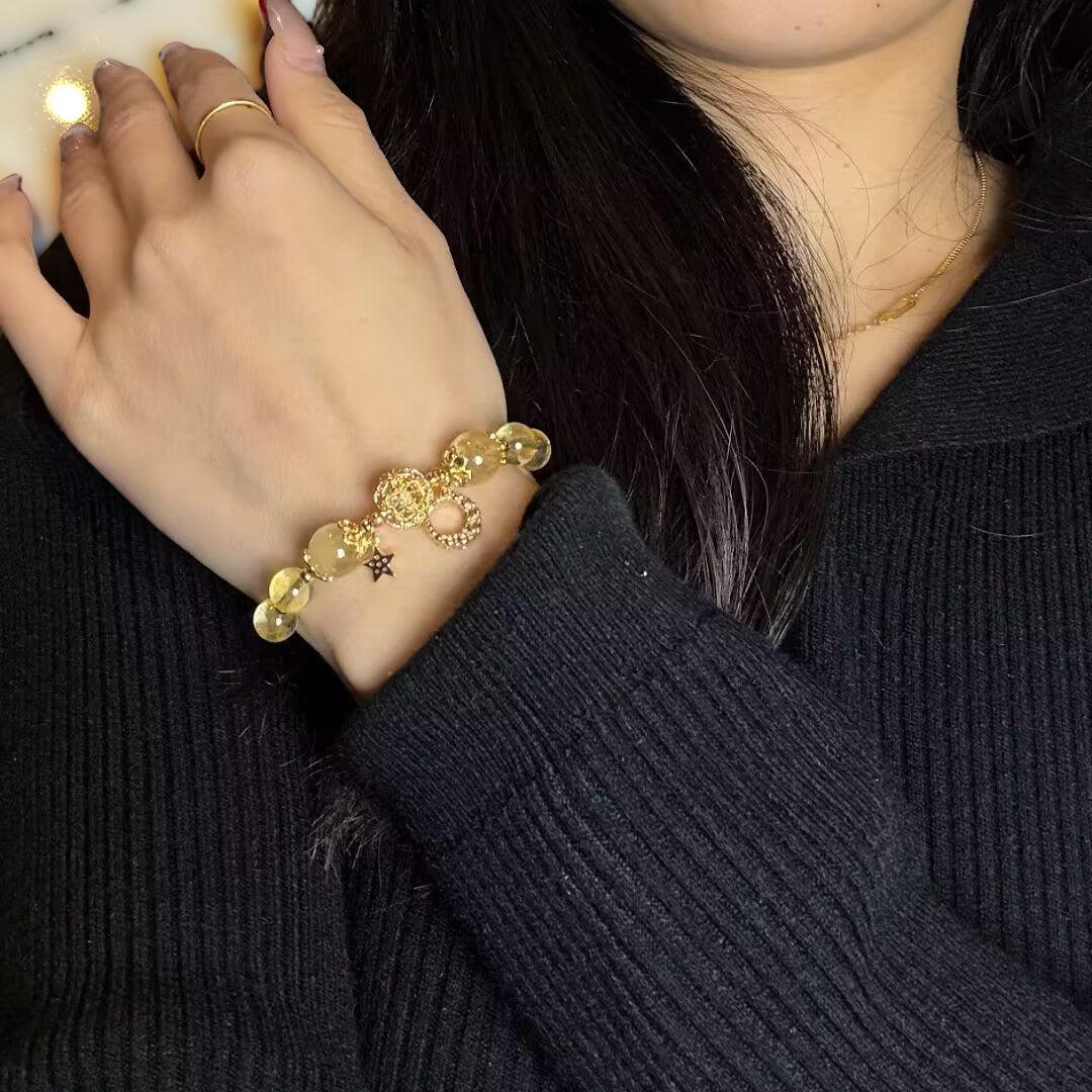 Bracelet Citrine Lune et Étoile – Nuit de Rêveur