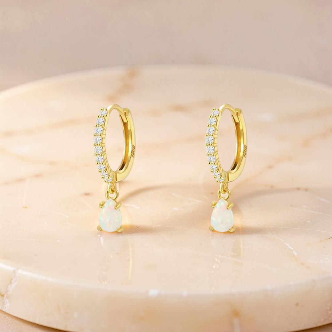 Boucles d'oreilles Opale – Goutte Solaire, Argent Plaqué Or