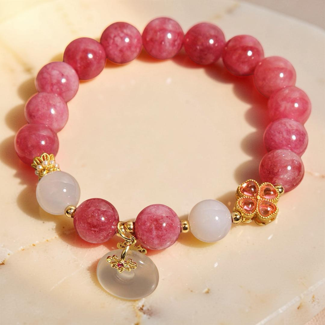 Bracelet Tourmaline Rose et Jade Blanc – Chance Éclatante