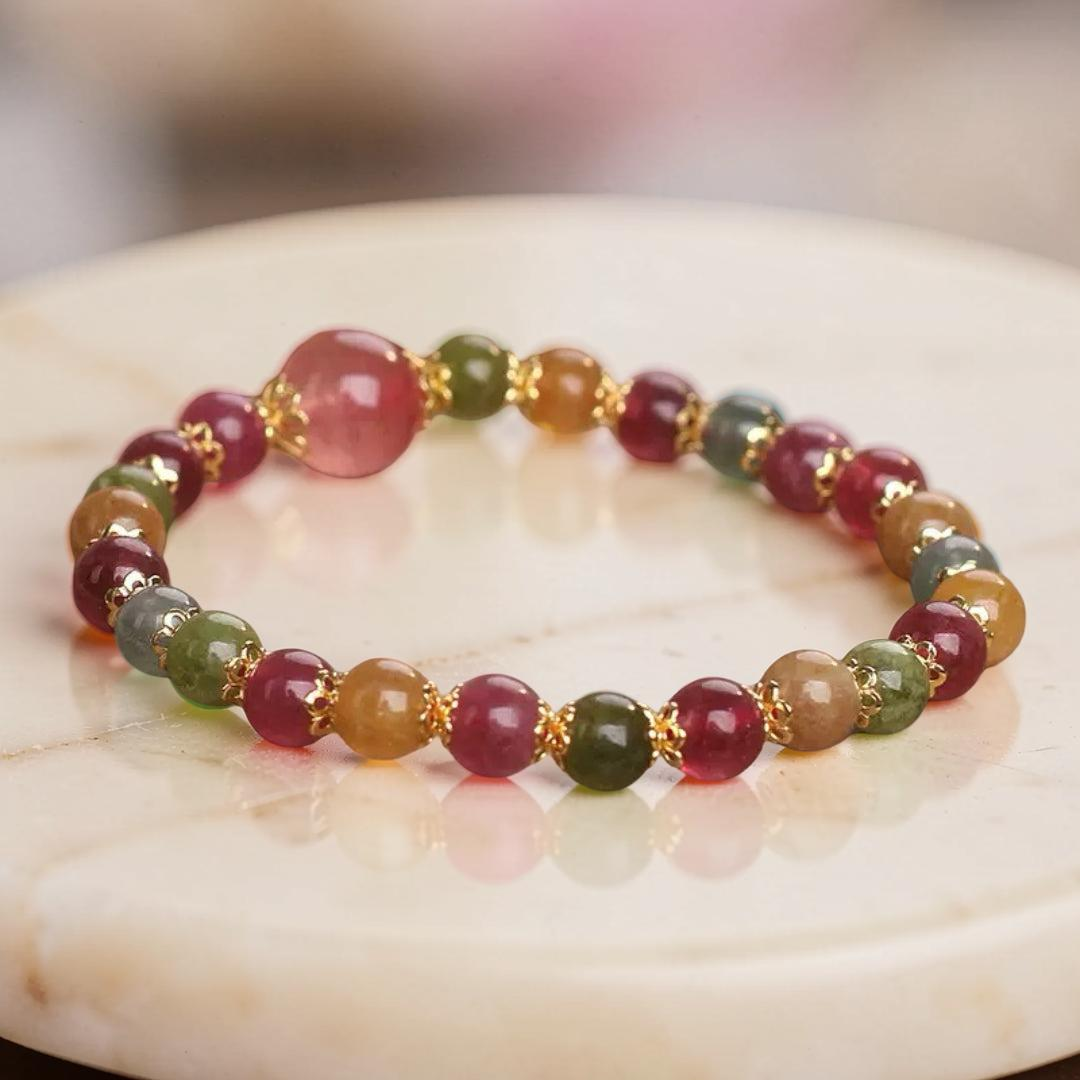 Bracelet Tourmaline et Quartz Fraise – Harmonie Lumineuse