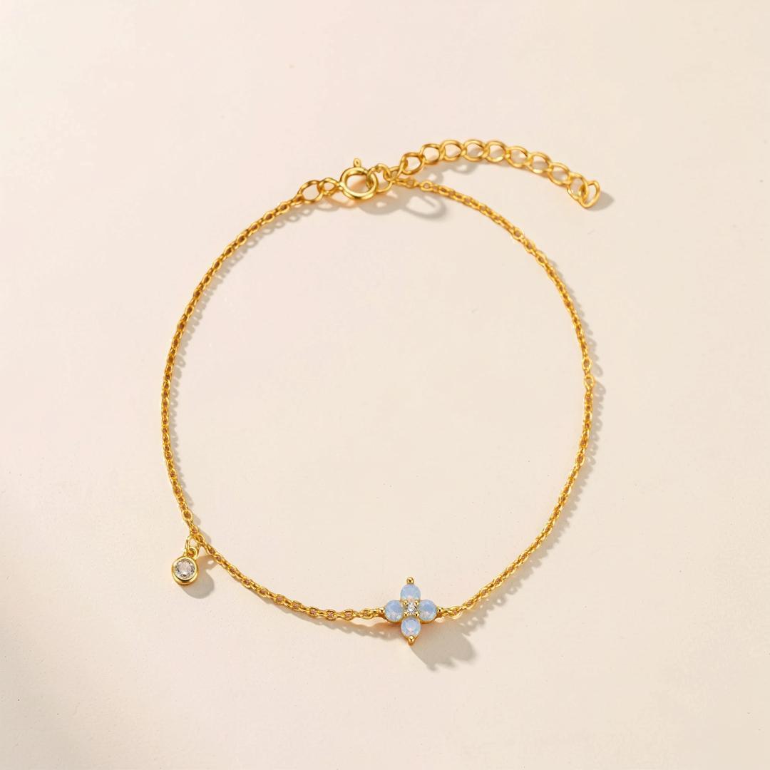 Bracelet Fleur Opale – Pétale Radieux, Argent Plaqué Or