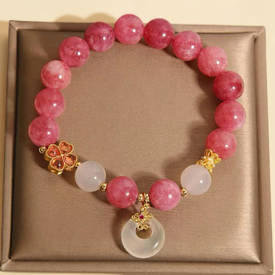 Bracelet Tourmaline Rose et Jade Blanc – Chance Éclatante