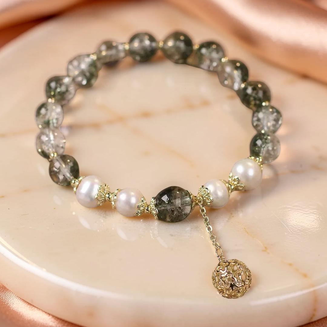 Bracelet Quartz Vert et Perle – Harmonie Royale